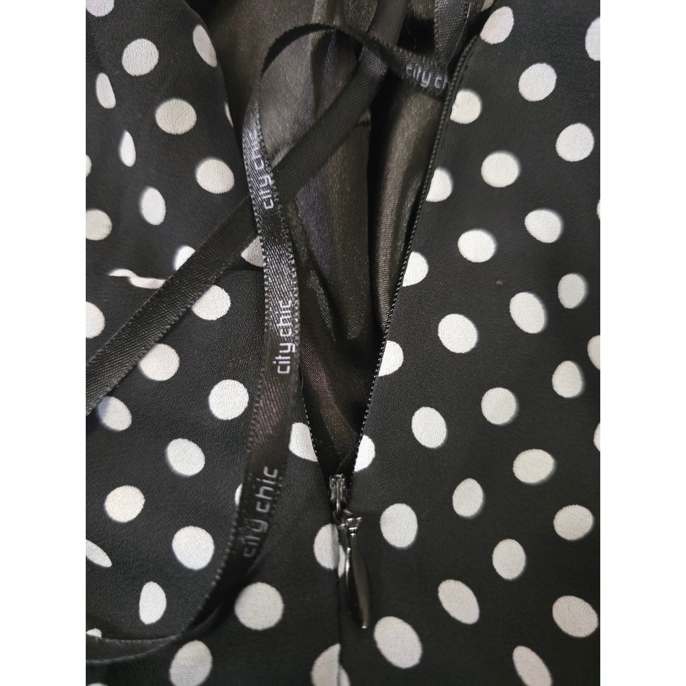 City Chic Womens Black White Polka Dot Ruffle Collared Midi Dress Size 16 Plus - Picture 7 of 10
